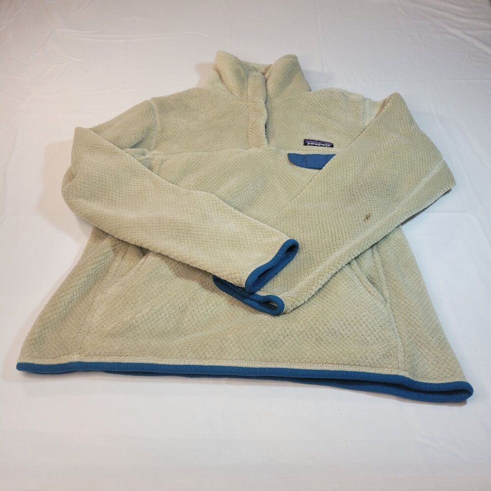 Patagonia Womens Re-Tool Snap-T Pullover Oatmeal Blue Polartec Fleece Cozy Warm